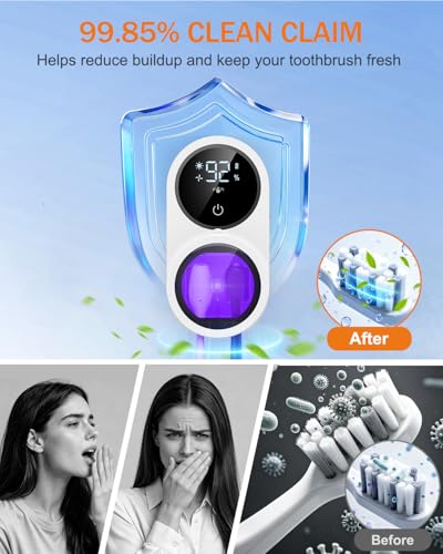 UV Toothbrush Sanitizer Holder, Electric Toothbrush Cleaner with LED Display, Infrared Auto Sensor, Auto-Cycle & Fan Drying, Rechargeable Wall Mounted Tooth Brush Holders for Bathroom Organizer