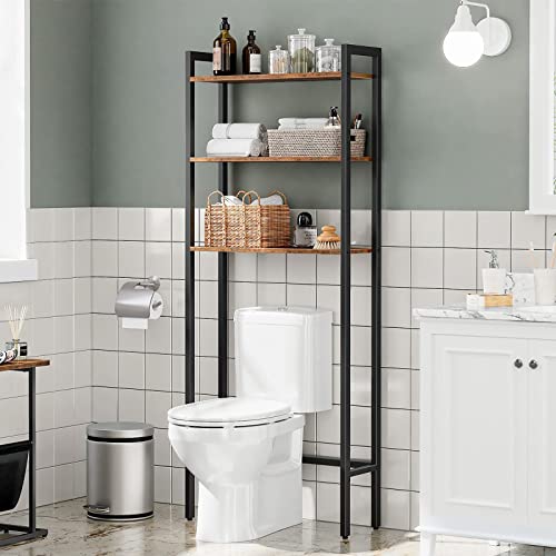 HOOBRO Over The Toilet Storage, 3-Tier Bathroom Organizer Shelf Over Toilet, Freestanding Bathroom Storage Shelves, Space Saver, Easy to Assemble for Room, Rustic Brown and Black BF41TS01