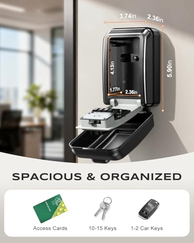Wall-Mounted Lock Box for Keys with Code, Large Capacity 4 Digits Combination Key Lock Box with Resettable Spare Key, Weatherproof Key Safe Storage Lockbox for Home, Apartment, Office, Gray