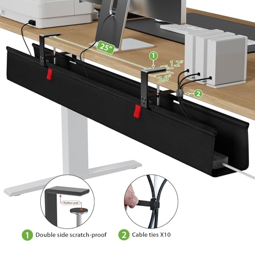 KEEGH Extra Large No Drill Under Desk Cable Management Tray 48 in, Black | Clamp/Screw Mount, Supports Up to 70lbs, Fabric Wire Management Cable Raceways, Cord Hiders, Cord Management for Office/Home