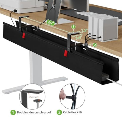 KEEGH Extra Large No Drill Under Desk Cable Management Tray 48 in, Black | Clamp/Screw Mount, Supports Up to 70lbs, Fabric Wire Management Cable Raceways, Cord Hiders, Cord Management for Office/Home