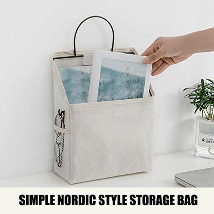 Wall-Hanging Storage Bags, Desktop Organizer Basket Cotton Linen Hanging Storage Basket for Kitchen,Bderoom,Living Room (#2 White)