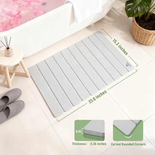 Stone Bath Mat for Water Absorption, Foldable Diatomite Stone Mat, Non-Slip & Quick-Drying White Square Bath Mat with Modern Minimalist Style, Easy to Clean, for Bathroom/Kitchen/Hallway