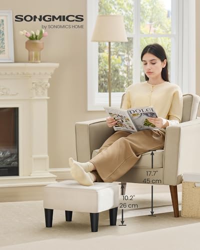 SONGMICS Foot Stool with Legs, Small Footstool Ottoman, Velvet Seat with Thick Cushion, for Living Room, Bedroom, Entryway, 330 lb Weight Capacity, Cream White ULOM501W01