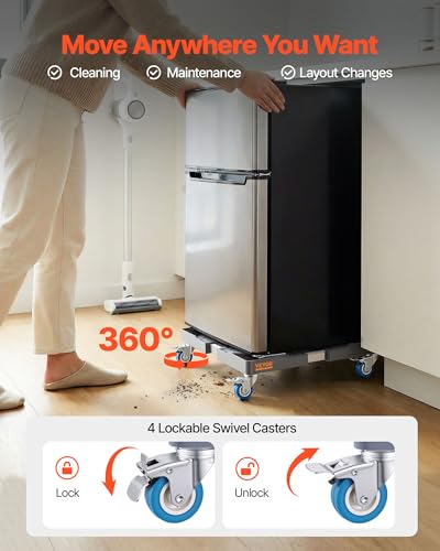 VEVOR Mini Fridge Stand, 16’’-25'' Adjustable Dolly Washing Machine Stand Base with 4 Strong Feet, 4 Locking Swivel Wheels, Furniture Mover Mobile Base for Washing Machine, Washer and Dryer