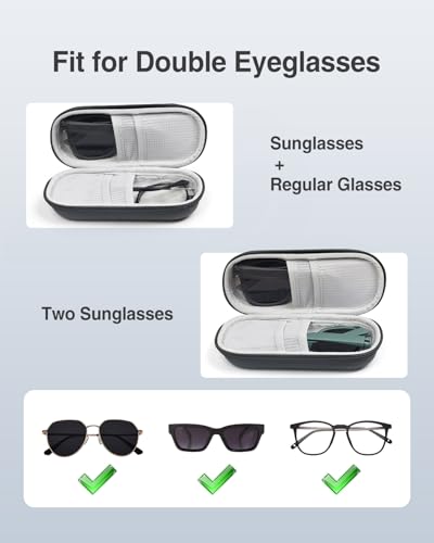 Double Glasses Case Hard Shell, Portable Double Eyeglass Case | Sunglasses Travel Case for Women Men, Travel Sunglasses Organizer Storage for Camping/Beach/Hiking/Car