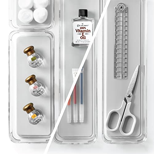 BINO | 4-Piece Drawer Organizer Bin Set - Grey, Small | THE MODULAR+ | Multi-Purpose Storage | Soft-Grip Lining and Non-Slip Rubber Feet | Durable | BPA-Free | Desk Drawer Organizer | Vanity