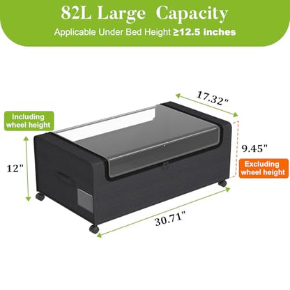 Webetop Under Bed Storage Containers with Wheels & Clear Lid 12 inch 2 Pack | Durable Construction, Smooth Movement, Hidden Storage, Bedroom Organization, Blanket And Clothing Storage, Convenient Access