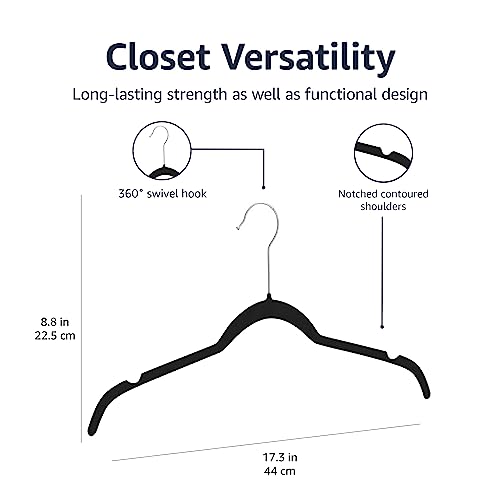 Amazon Basics Space-Saving Slim Velvet Non-Slip Clothes Hangers for Closet Organization with Shoulder Notches, Black/Silver, 30-Pack