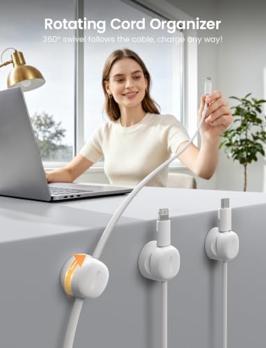 Lamicall 6 Pack Rotating Magnetic Cable Clips, Cord Organizer Holder | 1s Snap N52 Magnet Wire Management, Adhesive Phone Charger Keeper for Desk Nightstand Wall Car, Office Home Dorm Accessories
