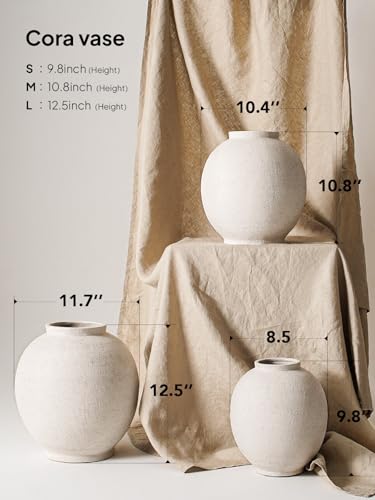 Large White Ceramic Vase - 9.8 Inch Rustic Farmhouse Flower Vase for Home Decor, Minimalist Tall Vases for Living Room, Table, Bathroom, Holiday & Weddings (Sandstone White)