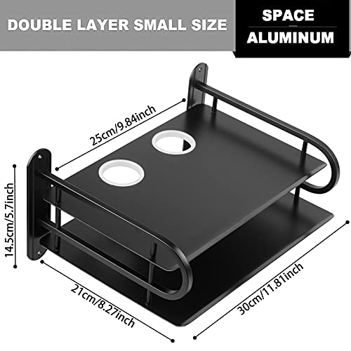Z-Color Black Metal Double Wireless WiFi Router Storage Box/TV Set Box Shelf Wall Hanging Plug Board Bracket Cable Storage Organizer (Small)
