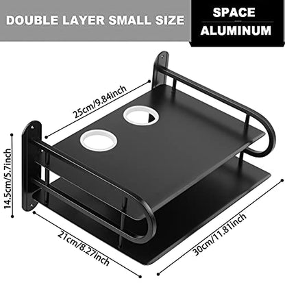 Z-Color Black Metal Double Wireless WiFi Router Storage Box/TV Set Box Shelf Wall Hanging Plug Board Bracket Cable Storage Organizer (Small)