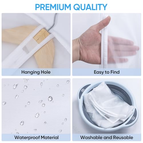 BALEINE 40'' Translucent Garment Bags, 6 Packs PEVA Dress Bag for Closet Clothes Dresses Suit Coats Storage (White, 6PK)