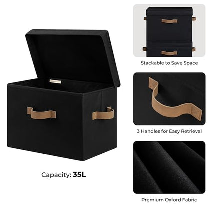 StorageWorks Fabric Storage Bins with Lids, Large Closet Storage Bins | Flip-Top Lid, 3 Handles, Collapsible, Stackable, for Clothes Blankets, Multi-Purpose, Jumbo, Black, 2-Pack