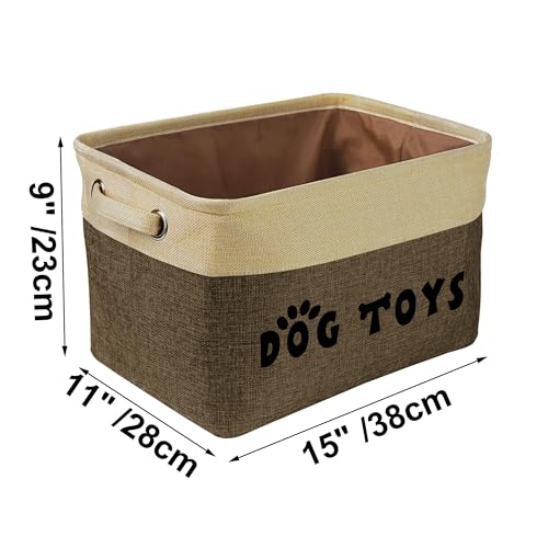 PET ARTIST Dog Toy Basket, Large Collapsible, Brown, M: 15"x11"x9" | Dog Toy Bin Box, Comfortable Handles, Large Pet Toy Storage Organizer, For Accessories, Toys, Coat & Clothing, Blanket Leash