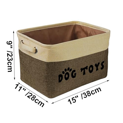 PET ARTIST Dog Toy Basket, Large Collapsible, Brown, M: 15"x11"x9" | Dog Toy Bin Box, Comfortable Handles, Large Pet Toy Storage Organizer, For Accessories, Toys, Coat & Clothing, Blanket Leash
