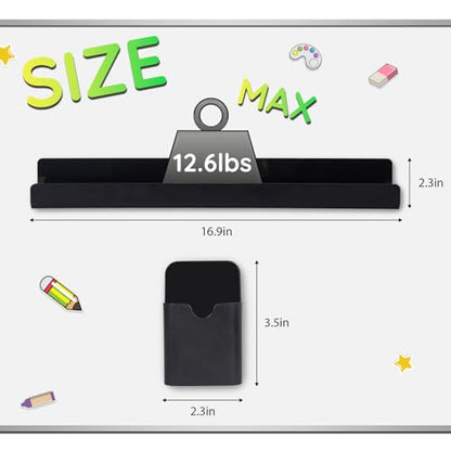 2 Pcs Magnetic Book Shelf for Whiteboard with Magnetic Pen Holder, Heavy Duty Acrylic Magnetic Shelves for Classroom Furniture,Office, Refrigerator,School Supplies-Black