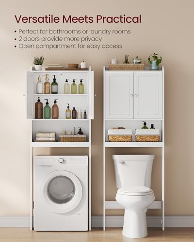 VASAGLE Over the Toilet Storage Cabinet, Adjustable Shelves, Space-Saving | Bathroom storage cabinet with doors, Modern, Cloud White, 7.9 x 24.6 x 66.9 Inches, UBTS008WH01S