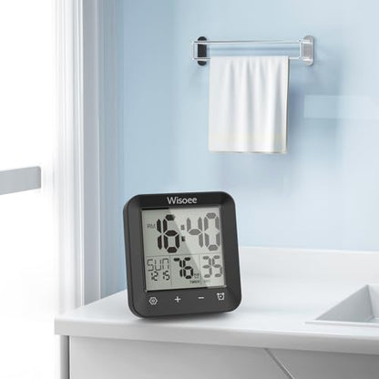 Waterproof Shower Clock Bathroom Timer, Digital Wall Clock | with Countdown, Temperature Display, Calendar, Suction Cup for Kitchen Spas, Cooking and Baths, Battery Operated