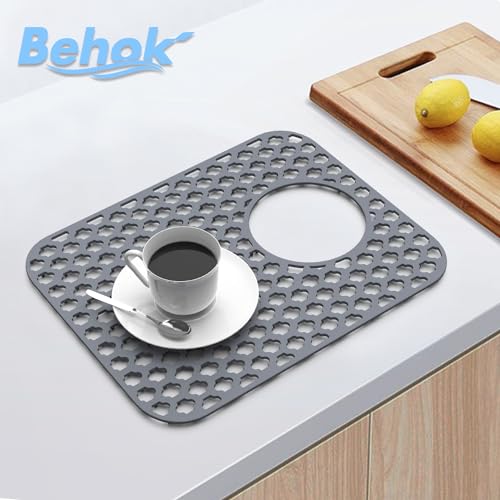 2 Pack Silicone Sink Protector Mat for Kitchen Sink Rear Drian Gray | 13-9/16" x 11-5/8" Non-Slip Heat-resistant and Durable Silicone Grid