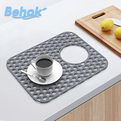 2 Pack Silicone Sink Protector Mat for Kitchen Sink Rear Drian Gray | 13-9/16" x 11-5/8" Non-Slip Heat-resistant and Durable Silicone Grid