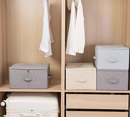 iwill CREATE PRO Pack of 3, 17.7 * 13.8 * 9.8" Stackable Folding Storage Baskets with Lid & Carry Handles & Memo Pocket, Good Wardrobe Separator Bins, Dark Gray