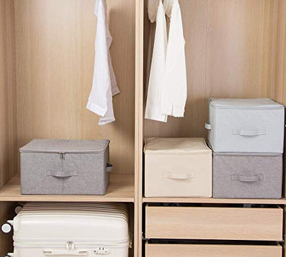iwill CREATE PRO Pack of 3, 17.7 * 13.8 * 9.8" Stackable Folding Storage Baskets with Lid & Carry Handles & Memo Pocket, Good Wardrobe Separator Bins, Dark Gray