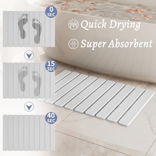Foldable Stone Bath Mat, Diatomaceous Earth Stone Drying Mats for Bathroom | Quick Dry, Super Absorbent, Non Slip, Dish Drying Mat for Kitchen Counter, 23.5 x 15.4in, White