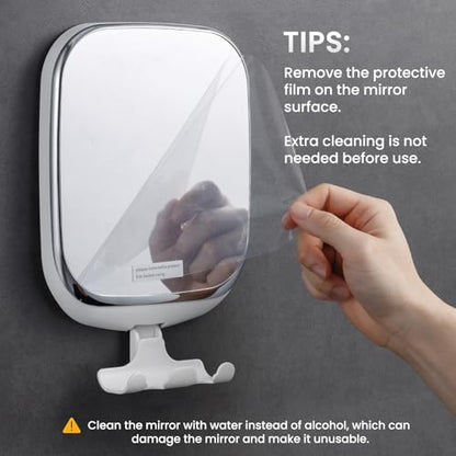 TAILI Shower Mirror Fogless for Shaving,Fogless Mirror for Shower with Tray | Shaving Mirror with Razor Holder, Anti Fog No Drill, Removable, Wall Mounted Bathroom Accessories with Powerful Suction,White