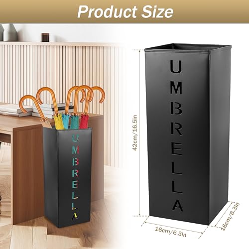Metal Umbrella Holder, 16.5x6.3x6.3inch Square Free Standing Umbrella Rack Decorative Umbrella Holder Bin Multipurpose Walking Sticks Holder for Umbrella Cane Entryway Home Office (Style A)