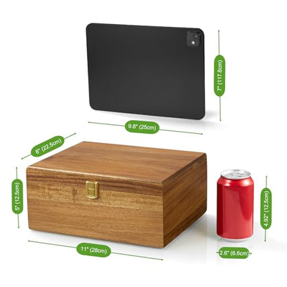 DRASTAR Wooden Keepsake Box, Large Acacia Storage Memory Box with a Hinged Lid for Crafts and Photo Storage