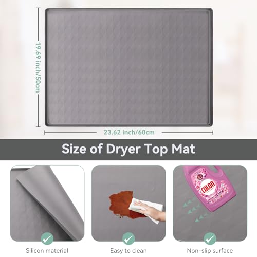 Garolue Washer and Dryer Top Protector Mat,23.6“ x 19.7" Silicone Rubber Mat for Laudry Machine & Dryer,Non Slip Heavy Duty Waterproof Washable Top Cover Pad for Home Kitchen Laundry Room