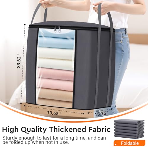 120L Extra Large Blanket Clothes Storage Bags, Gray, 1 Pack | Foldable Blanket Storage and Organization, Thick Fabric Containers with Reinforced Handles & Zippers for Comforters, Bedding