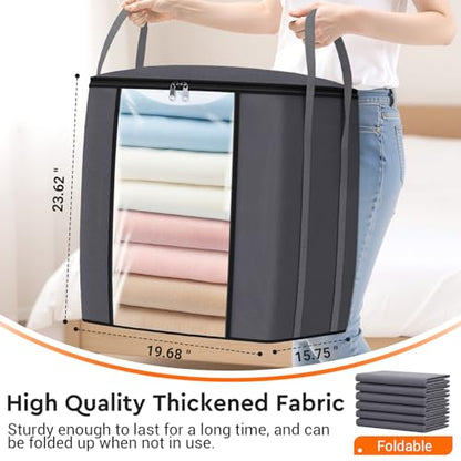 120L Extra Large Blanket Clothes Storage Bags, Gray, 1 Pack | Foldable Blanket Storage and Organization, Thick Fabric Containers with Reinforced Handles & Zippers for Comforters, Bedding
