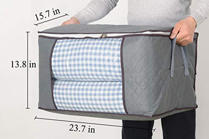 3Pcs Zippered Storage Bag for Closet King Comforter, pillow, quilt, bedding, Clothes, Blanket Organizers with Large Clear Window & Carry Handles Space Saver