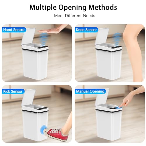 Kssvzz 3 Pack Automatic Small Bathroom Trash Can with Lid (2.5 Gallon) | Touchless Garbage Can, Motion Sensor Smart Trash Bin, Slim Trashcan, Waterproof Plastic Wastebasket for Bedroom Office