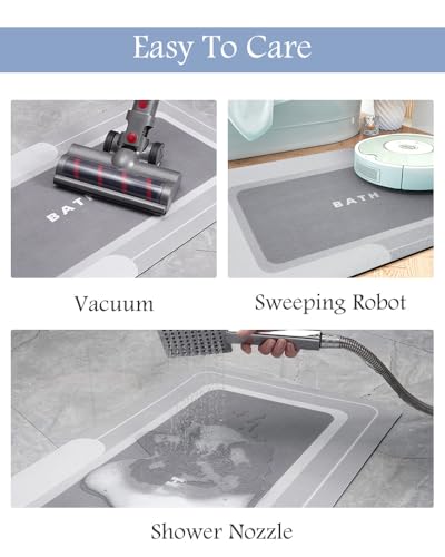 MontVoo-Bath Mat-Bath Mat Rug Non Slip Super Absorbent Stain Resistant Quick Dry Thin Bathroom Rug-Bath Mats for Bathroom Floor Bathtub Vanity-Bathmat Bath Rug Easy Care 17"x35" Grey