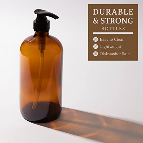 32 Ounce Glass Shampoo and Conditioner Dispenser Bottle with Pump, Shower - 1 Liter Body Wash Dispenser for Shower & Laundry Detergent Dispenser- by Kitchentoolz - Set of 2