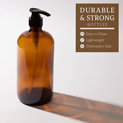 32 Ounce Glass Shampoo and Conditioner Dispenser Bottle with Pump, Shower - 1 Liter Body Wash Dispenser for Shower & Laundry Detergent Dispenser- by Kitchentoolz - Set of 2