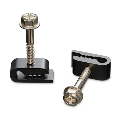 THE CIMPLE CO Mini Screw-in Cable Clips and Fasteners - Indoor/Outdoor Single Screw Clips - 3mm Wire Clamps for Fiber Optic Cables and Thermostat, Ground Wires - 3 mm (1/10 Inch), Black, 100 PCS