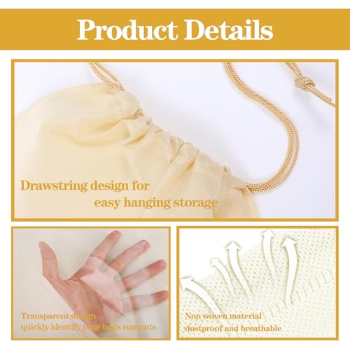 16 Pcs Beige Dustproof Drawstring Bags Purse Dust Storage Bags for Handbags Covers Non Woven Fabric Cloth Pouch String Packing Organizer Shoe Pouch(4 Sizes)
