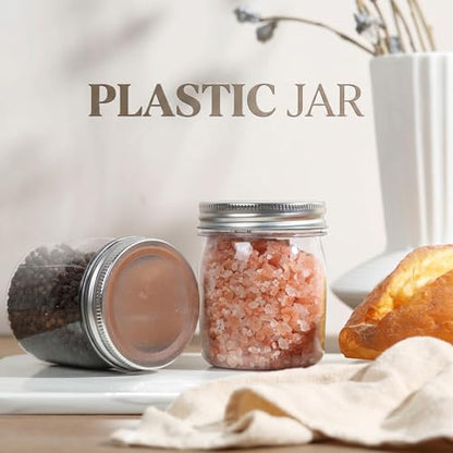 novelinks 8 oz Plastic Mason Jars and Clear Plastic Jars with Lids 8 oz