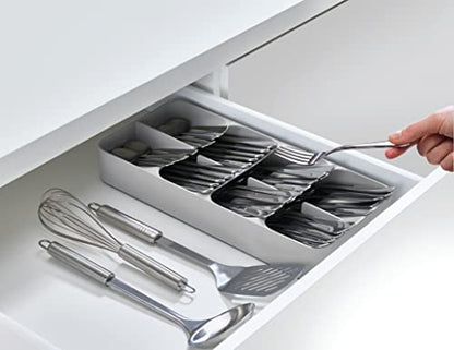Joseph Joseph DrawerStore Compact Utensil Organizer For Kitchen Drawer Silverware, Flatware Tray, Grey