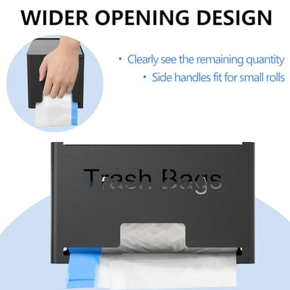 STWWO Large Trash Bag Holder Dispenser | Metal Garbage Bag Dispenser Roll Holder, Kitchen Trash Storage Organizer for Under Sink, Wall Mounted or Freestanding, Black