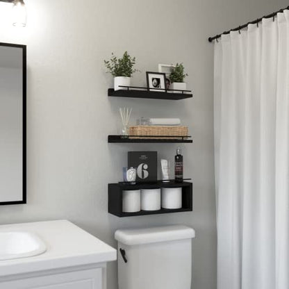 Floating Shelves for Wall with Cube Shelf, Wall Shelves with Metal Rail for Bathroom Decor, Bathroom Organizers and Storage, Over Toilet Shelves for Toilet Paper-Black