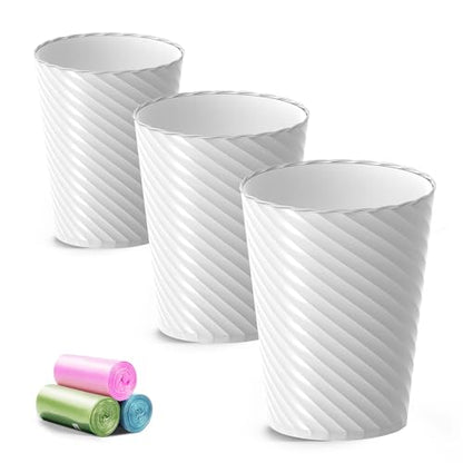 Lysam Bathroom Trash Can 3 Pack, 1.8 Gallon Small Trash Can with Trash Bags | Garbage Can for Bedroom Living Room, Open-Top|Sturdy Bin Indoor, Round Waste Basket for Office|Studio, Compact Spaces (White)