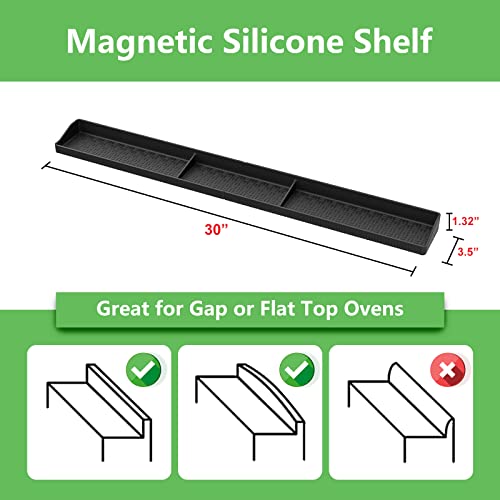 Stove Top Shelf 30 Inch - Silicone Material Magnetic Shelf for Stove -Black | 3 Functional Partitions,Heat Resistant Kitchen Spice Rack Organizer