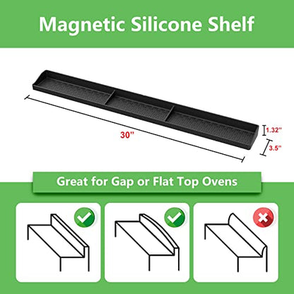Stove Top Shelf 30 Inch - Silicone Material Magnetic Shelf for Stove -Black | 3 Functional Partitions,Heat Resistant Kitchen Spice Rack Organizer