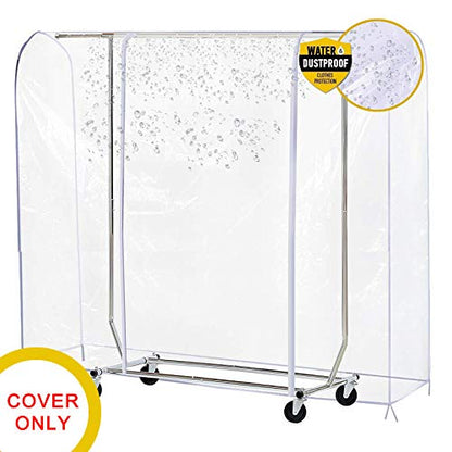 Ruibo Clear Garment Rack Cover Dustproof Clothes Rack Cover with 2 Durable Zipper/Clothing Waterproof Protector (L:71x20x60 inch)